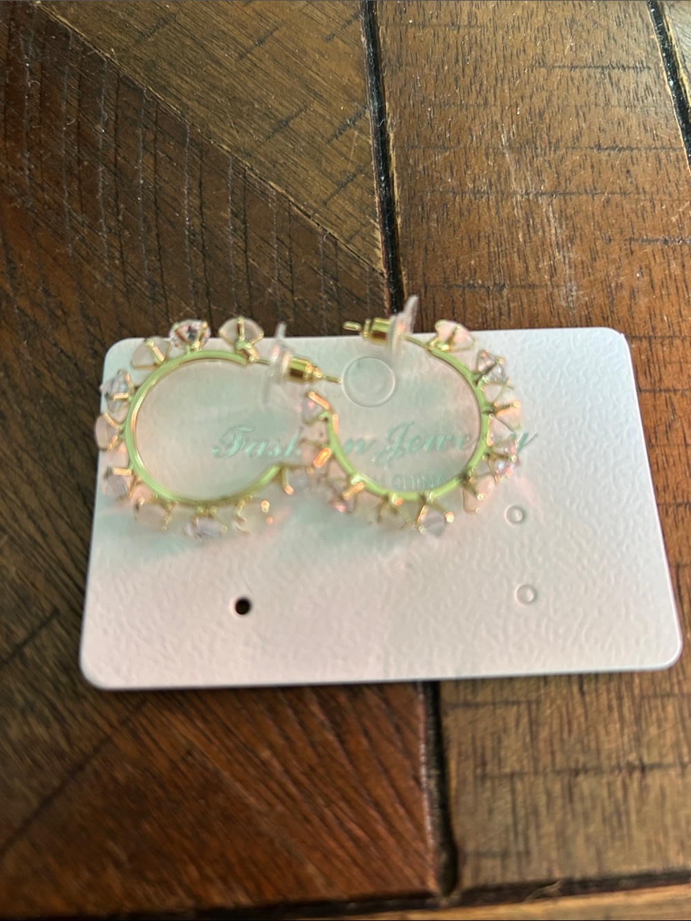 Fashion Jewelry Gold Hoop Earrings with Clear Crystal Accents